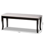 Banc de salle à manger en tissu d'ameublement de transition, moderne et contemporain, avec finition en bois brun foncé