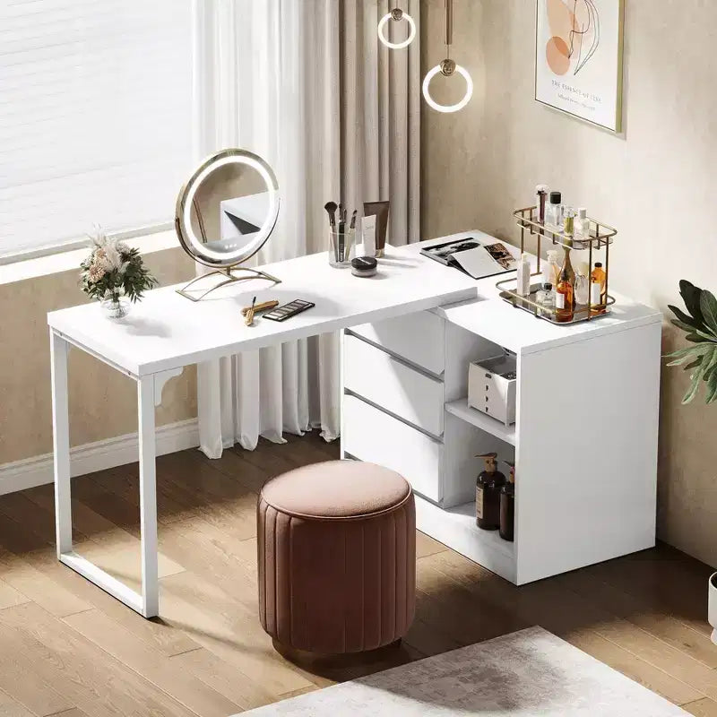Bureau d'ordinateur d'angle Lantine avec tiroirs et étagères