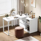 Bureau d'ordinateur d'angle Lantine avec tiroirs et étagères