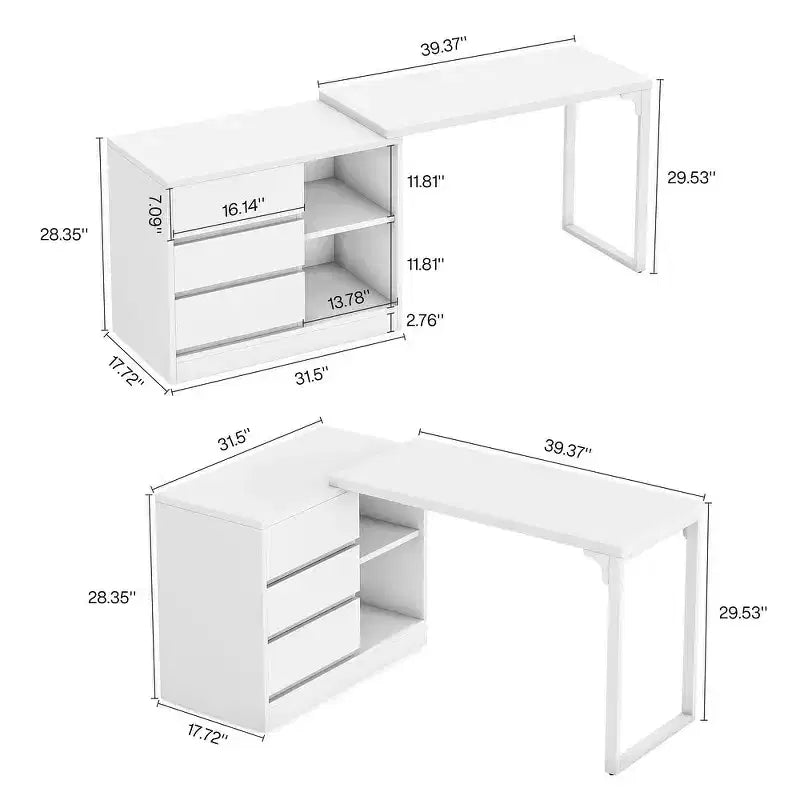 Bureau d'ordinateur d'angle Lantine avec tiroirs et étagères
