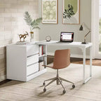 Bureau d'ordinateur d'angle Lantine avec tiroirs et étagères