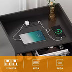 Tables de chevet en rotin (lot de 2), tables d'appoint avec station de recharge, tiroir et 2 étagères de rangement ouvertes pour chambre à coucher, dortoir et petits espaces