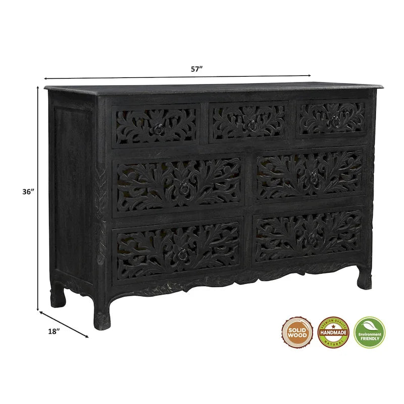 Commode Florence en bois sculpté à 7 tiroirs