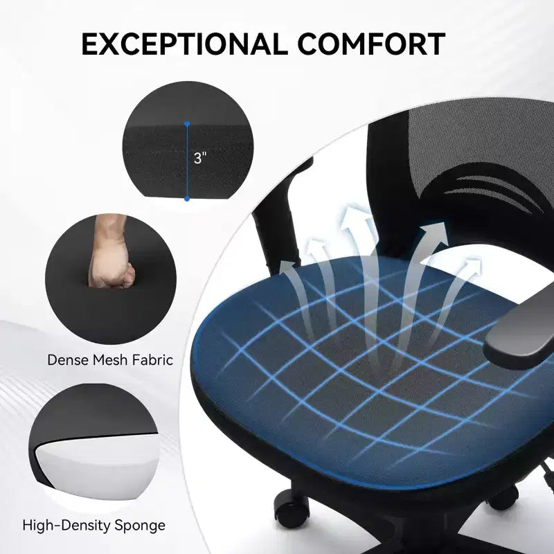 Fauteuil de bureau ergonomique en maille avec soutien lombaire, capacité de 150 kg