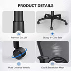 Fauteuil de bureau ergonomique en maille avec soutien lombaire, capacité de 150 kg