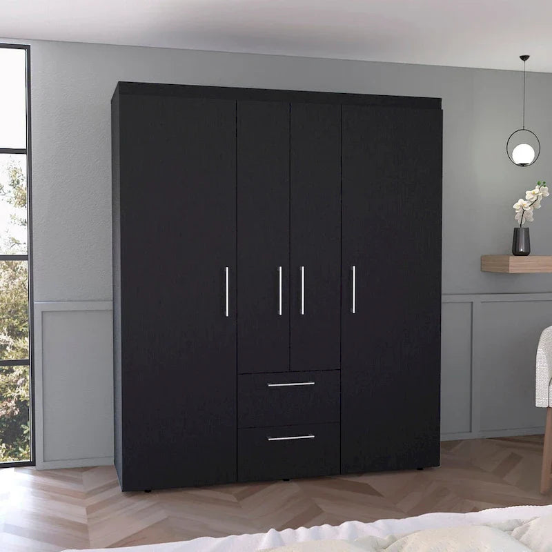 Bariloche Armoire with Hanging Rods, Shelves, 2 Drawers