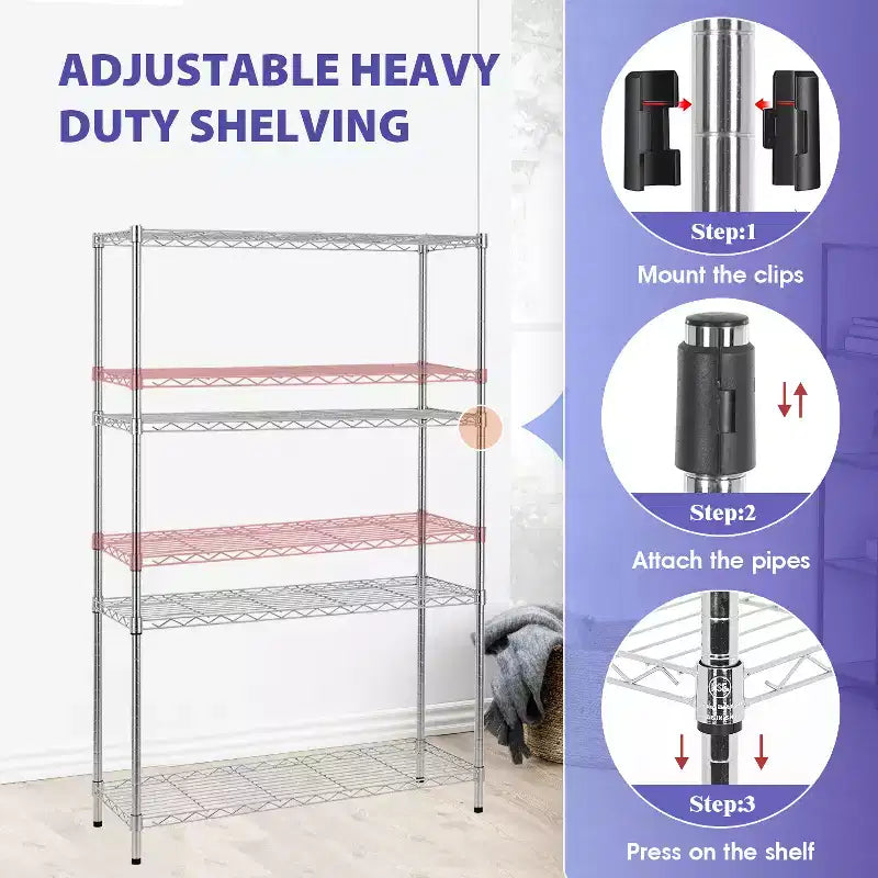 Étagère métallique à 4 niveaux FDW, unité de rangement robuste, organisateur de garage, rayonnage métallique