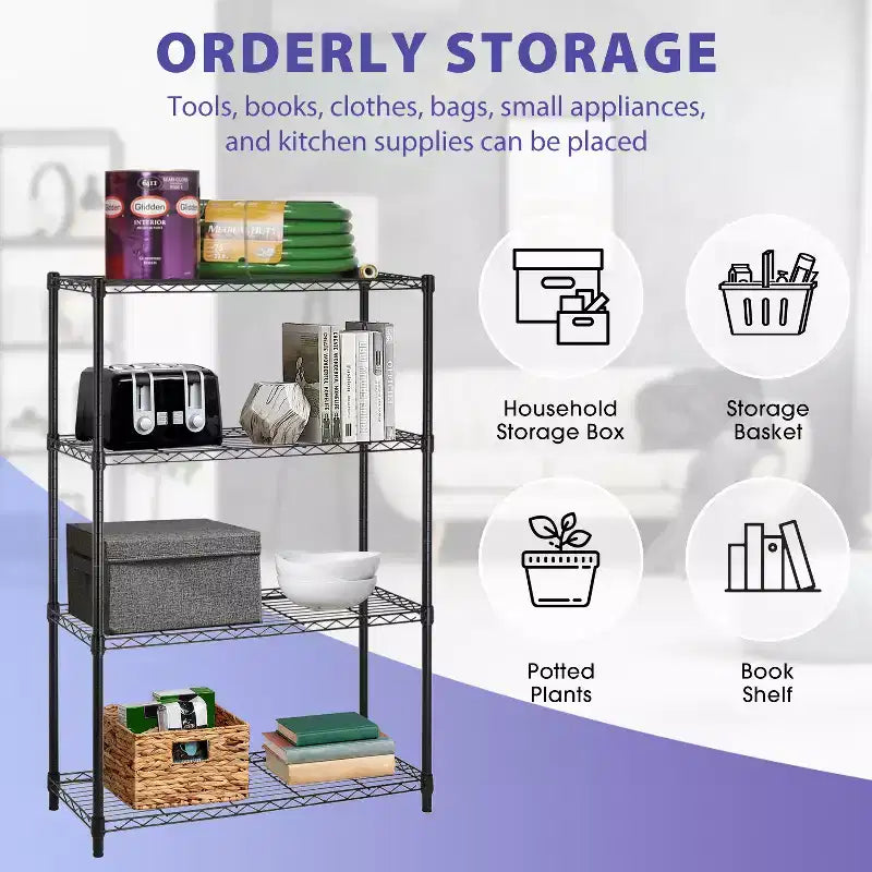 Étagère métallique à 4 niveaux FDW, unité de rangement robuste, organisateur de garage, rayonnage métallique