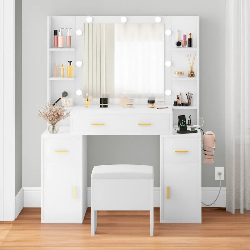 Coiffeuse Moasis avec prises intégrées et miroir lumineux - 55,1 H X 43,3 L X 15,74 P