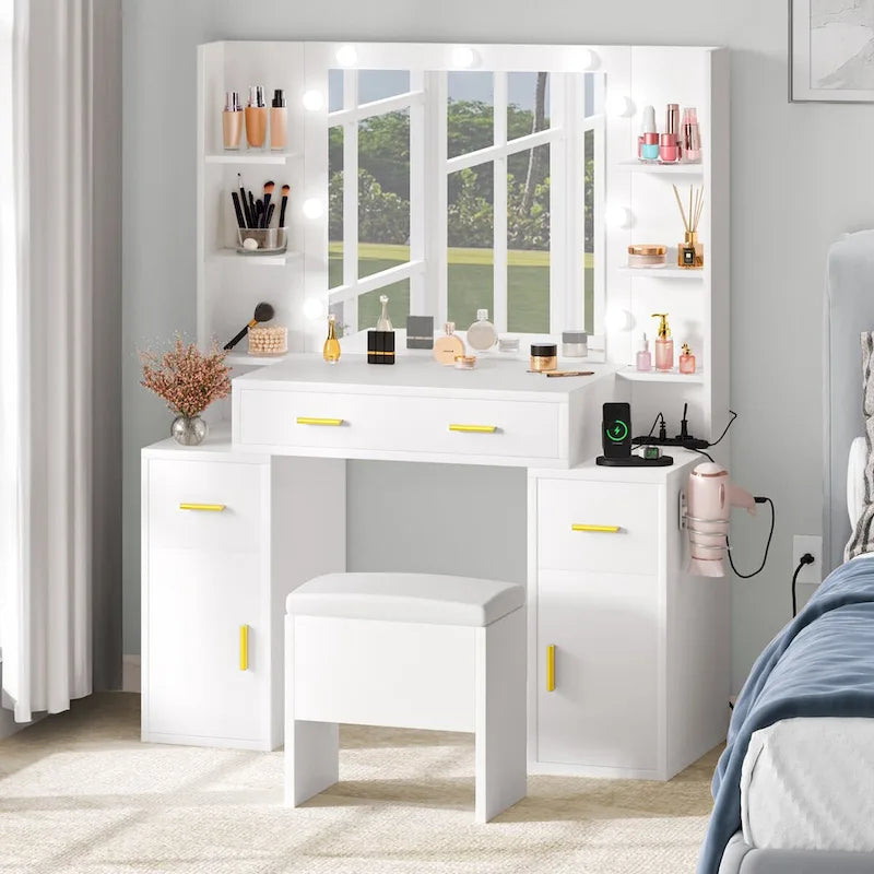 Coiffeuse Moasis avec prises intégrées et miroir lumineux - 55,1 H X 43,3 L X 15,74 P