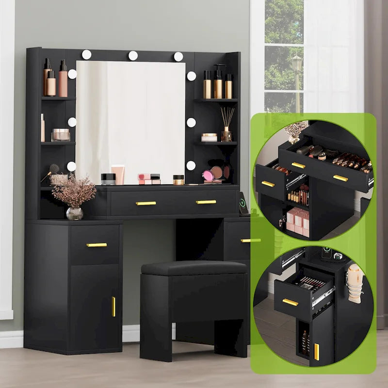 Coiffeuse Moasis avec prises intégrées et miroir lumineux - 55,1 H X 43,3 L X 15,74 P