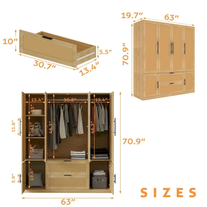 Ensemble de rangement de placard d'armoire familial style rotin 110 W - N/A