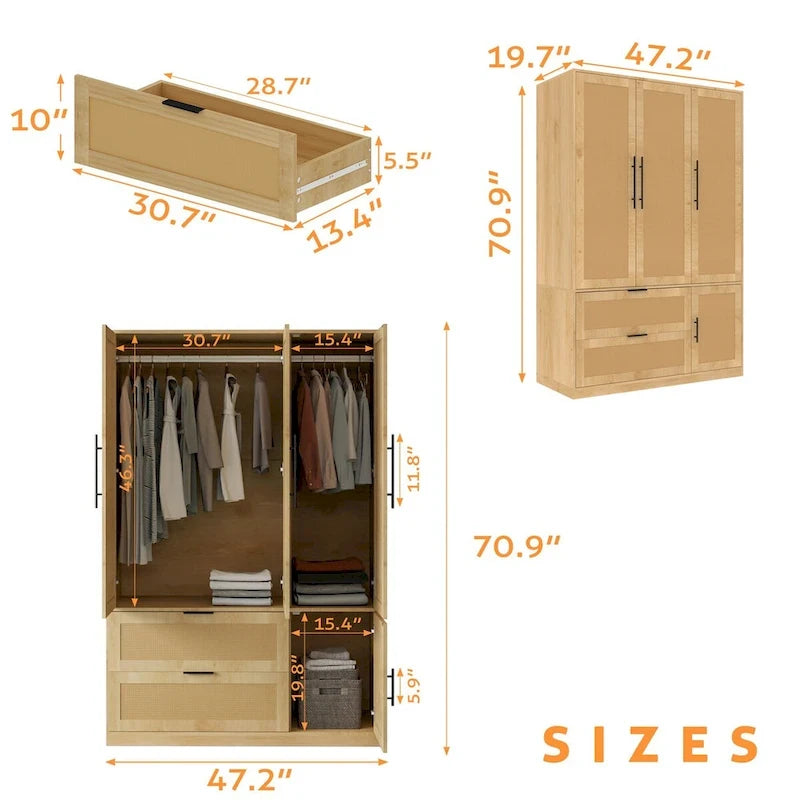 Ensemble de rangement de placard d'armoire familial style rotin 110 W - N/A