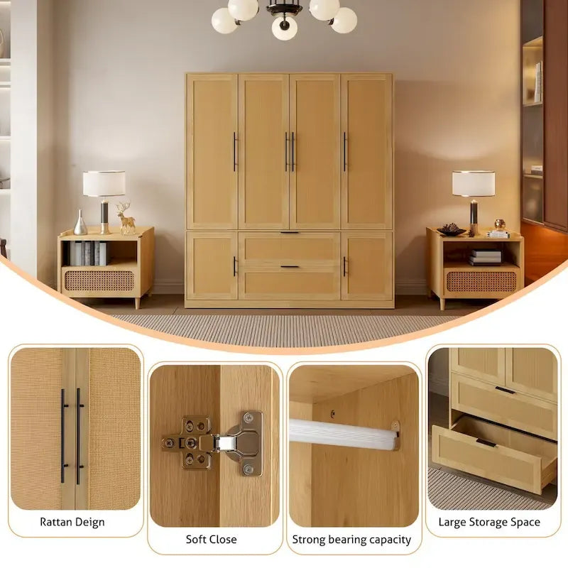 Ensemble de rangement de placard d'armoire familial style rotin 110 W - N/A