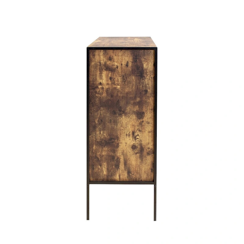 Commode 4 tiroirs, meuble de rangement en bois marron, organisateur de vêtements