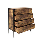 Commode 4 tiroirs, meuble de rangement en bois marron, organisateur de vêtements