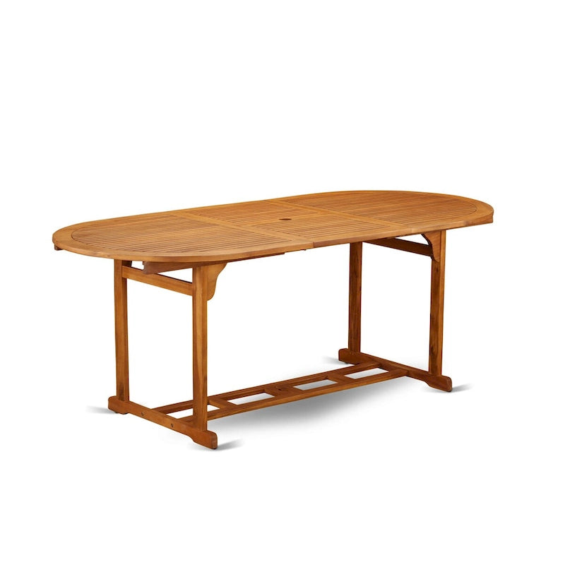 Ensemble d'extérieur - Chaises d'extérieur à dossier à lattes et une table à plateau ovale avec pieds en bois - Fini à l'huile naturelle (Option de pièces)