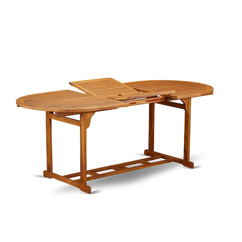 Ensemble d'extérieur - Chaises d'extérieur à dossier à lattes et une table à plateau ovale avec pieds en bois - Fini à l'huile naturelle (Option de pièces)