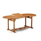 Ensemble d'extérieur - Chaises d'extérieur à dossier à lattes et une table à plateau ovale avec pieds en bois - Fini à l'huile naturelle (Option de pièces)