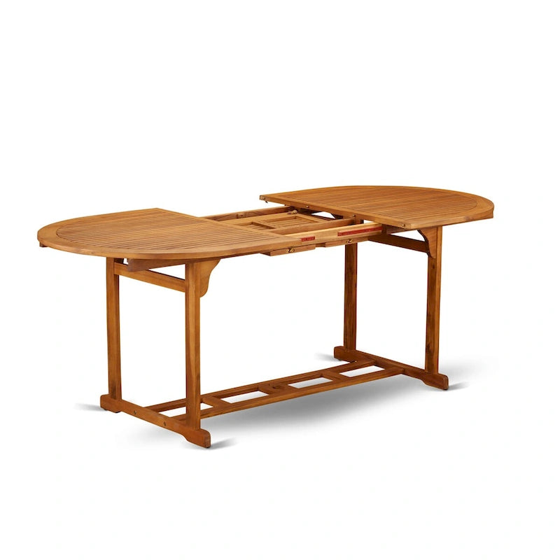 Ensemble d'extérieur - Chaises d'extérieur à dossier à lattes et une table à plateau ovale avec pieds en bois - Fini à l'huile naturelle (Option de pièces)