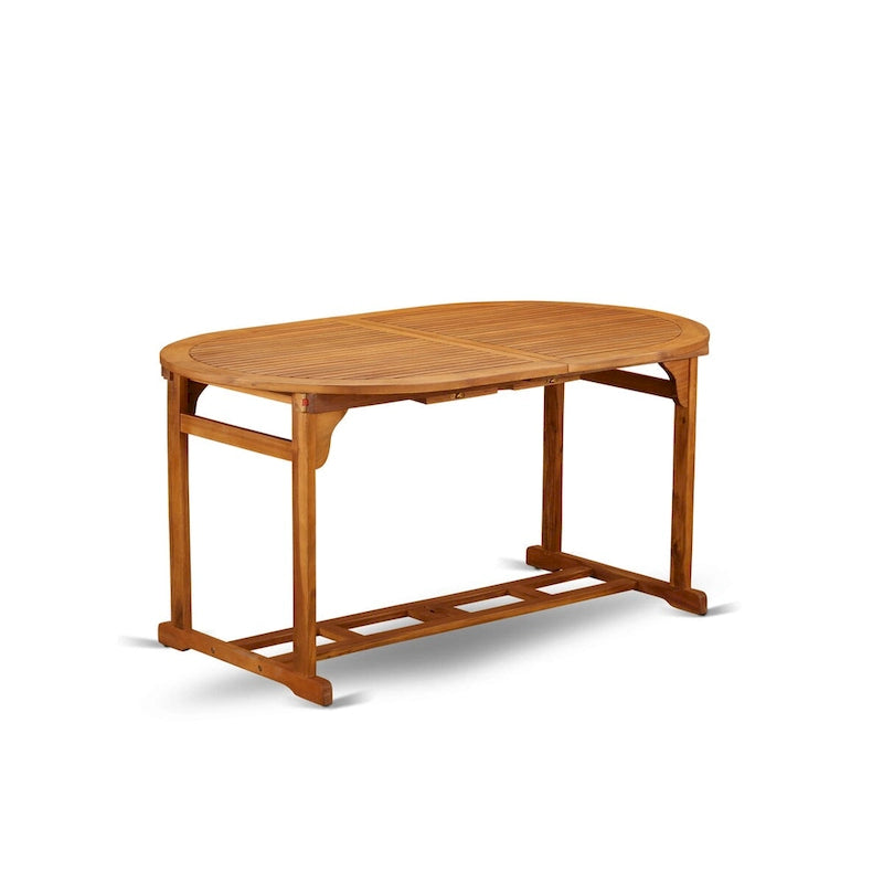 Ensemble d'extérieur - Chaises d'extérieur à dossier à lattes et une table à plateau ovale avec pieds en bois - Fini à l'huile naturelle (Option de pièces)