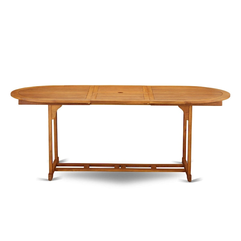 Ensemble d'extérieur - Chaises d'extérieur à dossier à lattes et une table à plateau ovale avec pieds en bois - Fini à l'huile naturelle (Option de pièces)