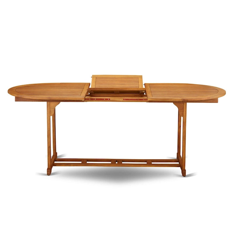Ensemble d'extérieur - Chaises d'extérieur à dossier à lattes et une table à plateau ovale avec pieds en bois - Fini à l'huile naturelle (Option de pièces)