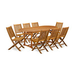 Ensemble d'extérieur - Chaises d'extérieur à dossier à lattes et une table à plateau ovale avec pieds en bois - Fini à l'huile naturelle (Option de pièces)