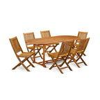 Ensemble d'extérieur - Chaises d'extérieur à dossier à lattes et une table à plateau ovale avec pieds en bois - Fini à l'huile naturelle (Option de pièces)
