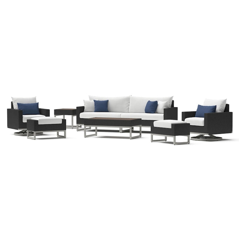 Ensemble de salon de jardin Milo Espresso 8 pièces Sunbrella avec fauteuils pivotants