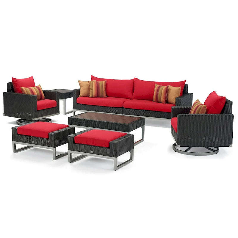 Ensemble de salon de jardin Milo Espresso 8 pièces Sunbrella avec fauteuils pivotants