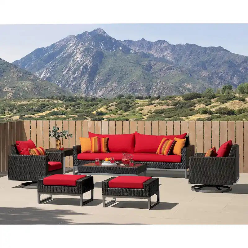 Ensemble de salon de jardin Milo Espresso 8 pièces Sunbrella avec fauteuils pivotants
