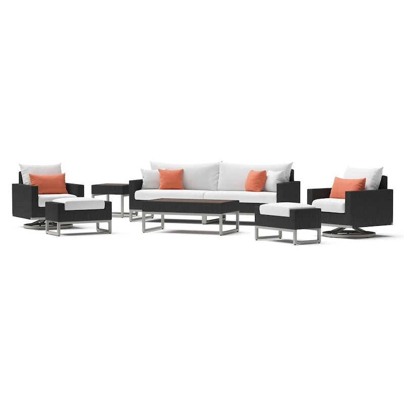 Ensemble de salon de jardin Milo Espresso 8 pièces Sunbrella avec fauteuils pivotants