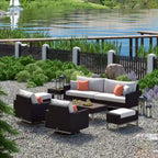 Ensemble de salon de jardin Milo Espresso 8 pièces Sunbrella avec fauteuils pivotants