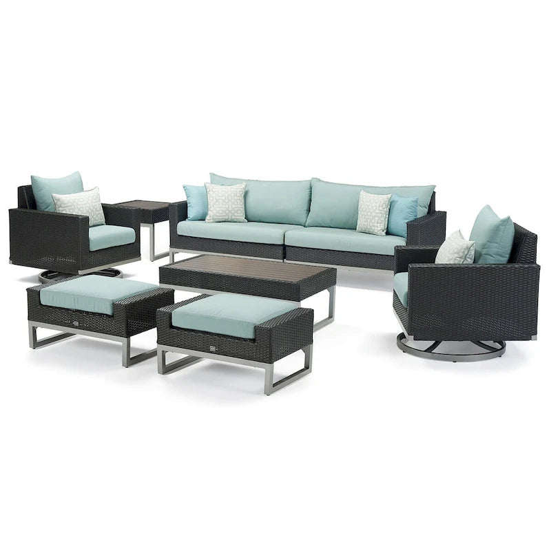 Ensemble de salon de jardin Milo Espresso 8 pièces Sunbrella avec fauteuils pivotants