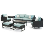 Ensemble de salon de jardin Milo Espresso 8 pièces Sunbrella avec fauteuils pivotants