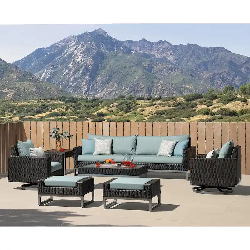 Ensemble de salon de jardin Milo Espresso 8 pièces Sunbrella avec fauteuils pivotants