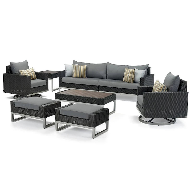 Ensemble de salon de jardin Milo Espresso 8 pièces Sunbrella avec fauteuils pivotants