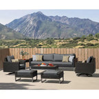 Ensemble de salon de jardin Milo Espresso 8 pièces Sunbrella avec fauteuils pivotants