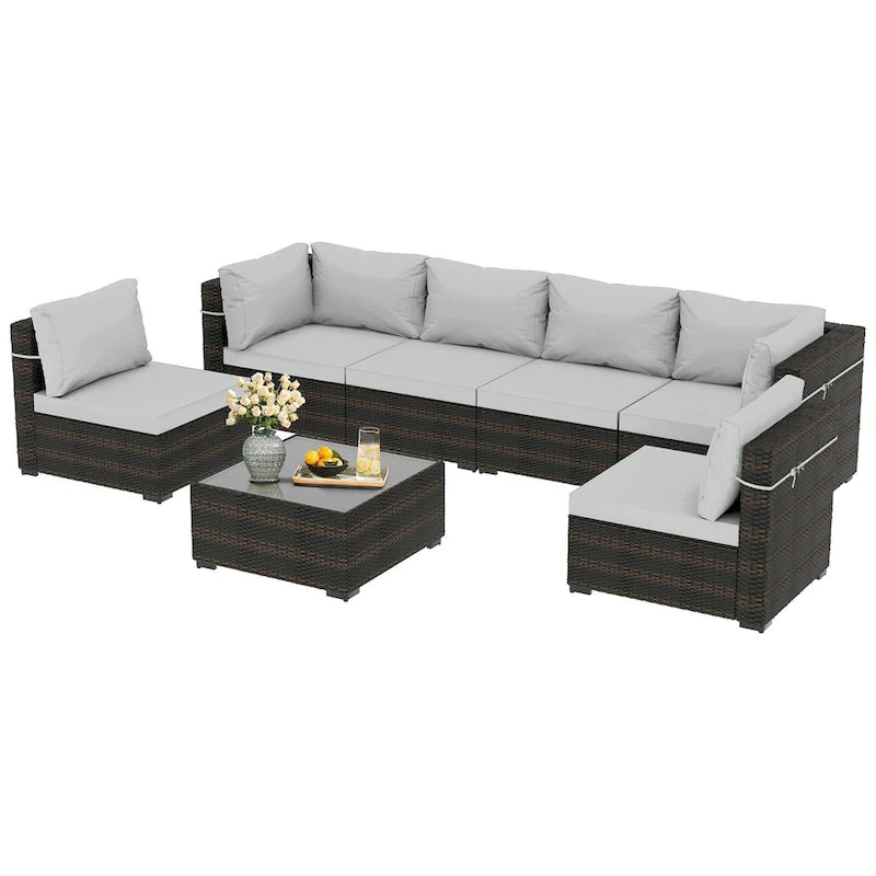 Ensemble de salon de jardin moderne 7 pièces en rotin Patio Watcher pour l'arrière-cour