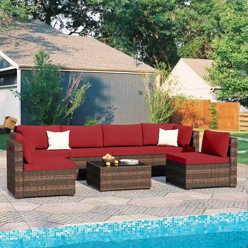 Ensemble de salon de jardin moderne 7 pièces en rotin Patio Watcher pour l'arrière-cour