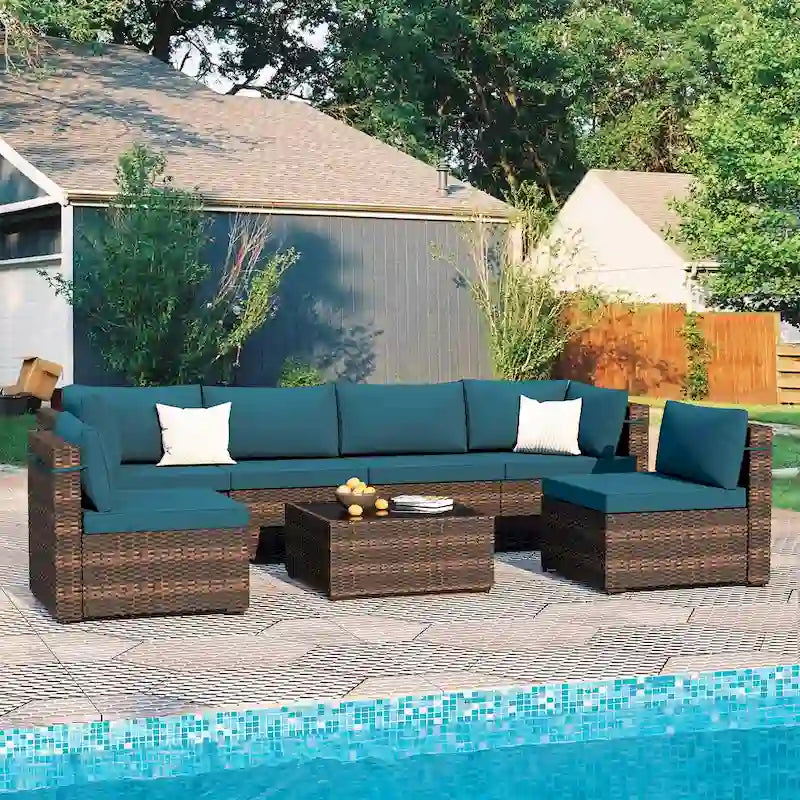 Ensemble de salon de jardin moderne 7 pièces en rotin Patio Watcher pour l'arrière-cour