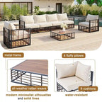 Ensemble de canapé d'angle de patio en métal 7 pièces, mobilier de conversation de jardin toutes saisons avec coussins épais et table basse
