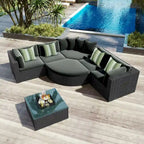 Ensemble de canapés de jardin en osier 7 pièces, canapé-lit en rotin, avec coussins colorés, canapé de conversation, pour patio, jardin, terrasse