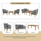 Ensemble de patio 4 pièces moderne milieu de siècle : causeuse, chaises et table en bois d'acacia