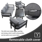 Ensemble de canapé d'extérieur 4 pièces en acier de style U multi-personnes, avec table basse et coussin