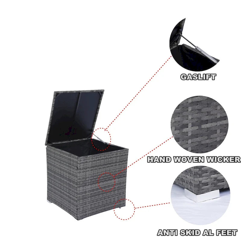 Ensemble de mobilier d'extérieur de qualité supérieure en rotin tressé 8 pièces pour patio : rotin gris, coussins noirs, plateau en verre