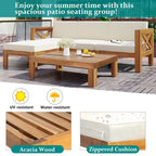 Ensemble de canapé d'angle de jardin extérieur en bois 5 pièces avec coussins