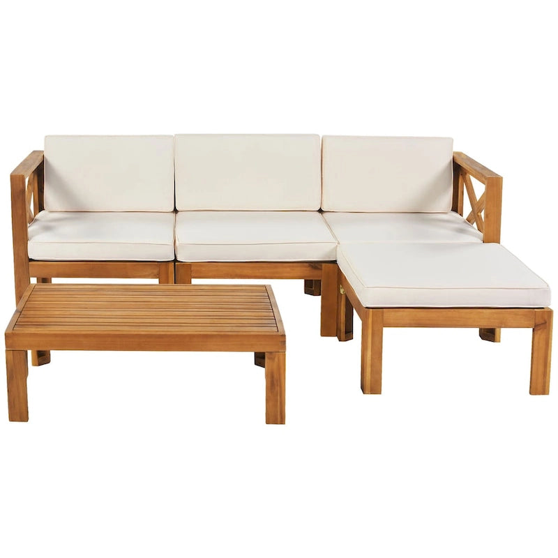 Ensemble de canapé d'angle de jardin extérieur en bois 5 pièces avec coussins