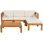 Ensemble de canapé d'angle de jardin extérieur en bois 5 pièces avec coussins
